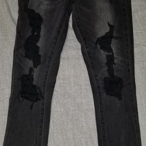 Rue21 Mens Jeans Super Skinny Supreme Flex Black Denim Ripped Fits 34x32 Stretch